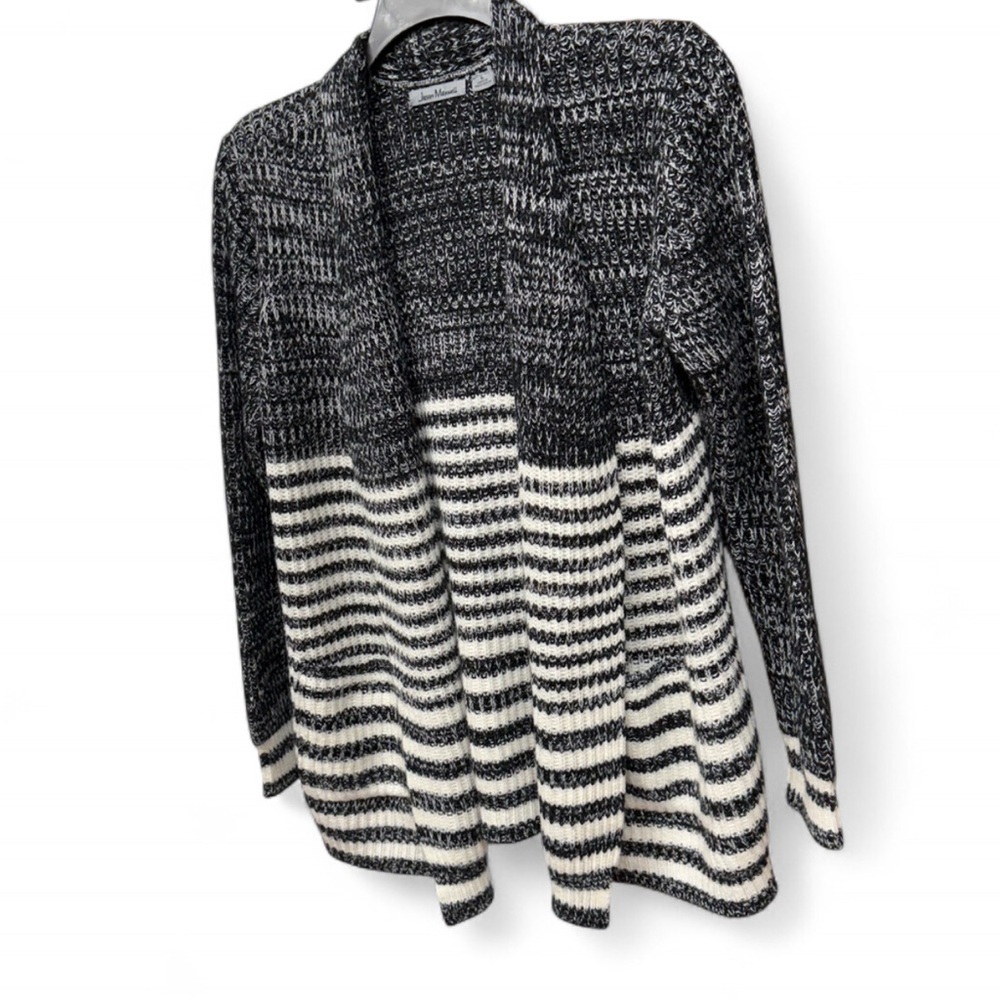 Jason Maxwell Black & White Striped Open Front Cardigan - Size Large - Cozy Knit - Picture 3 of 7